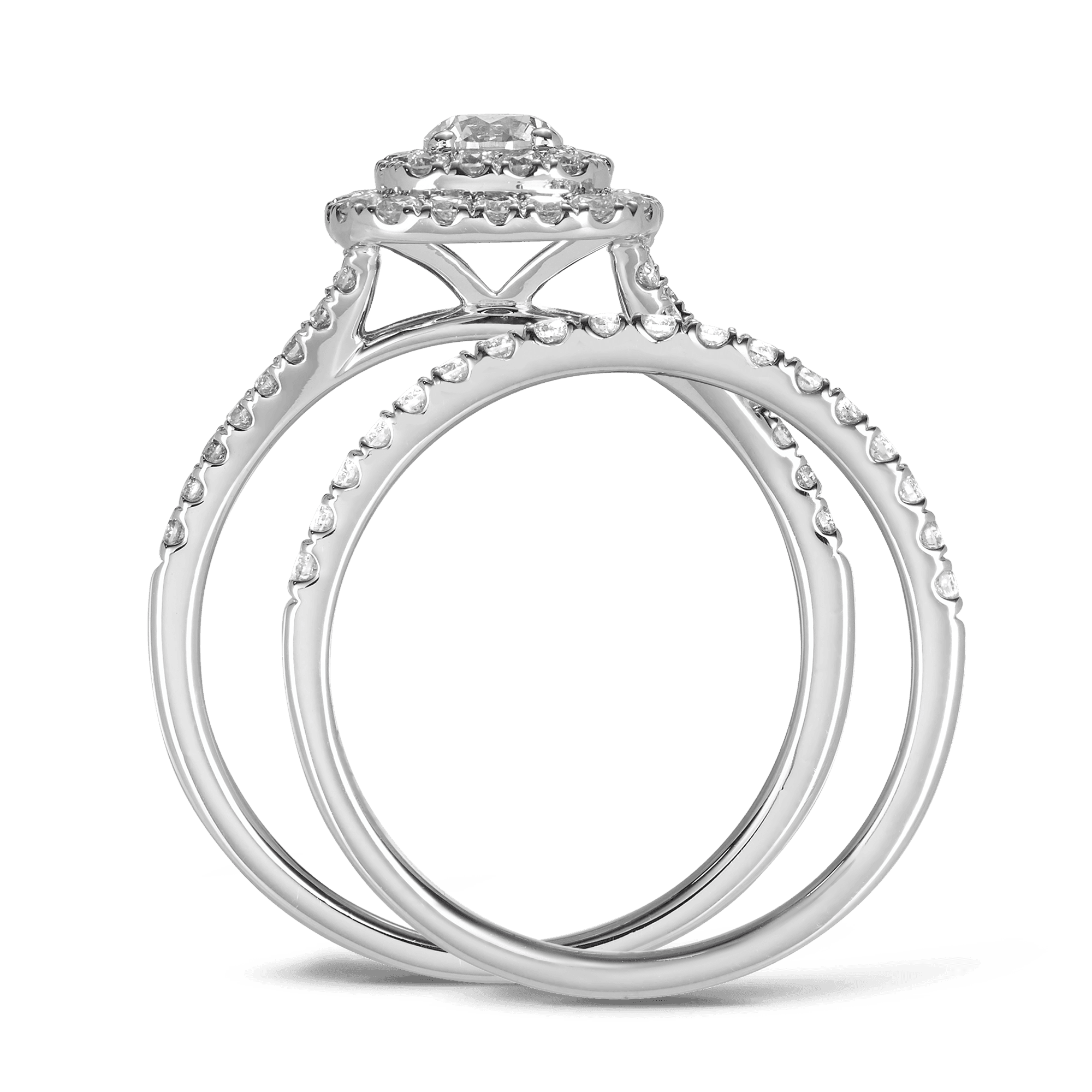 1.00ct TDW Round Brilliant Cut Diamond Cushion Double Halo Engagement & Wedding Bridal Set in 9ct White Gold