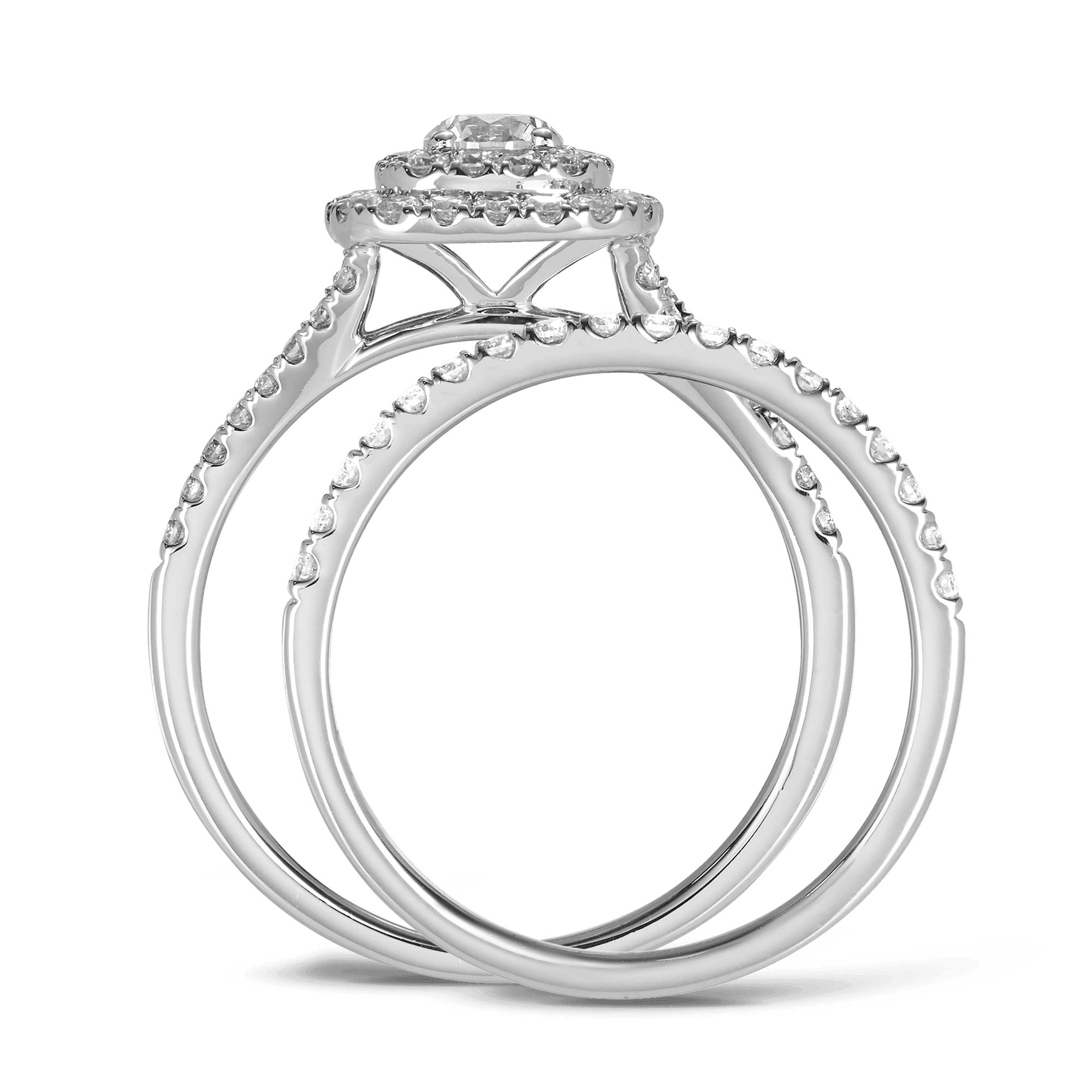 1.00ct TDW Round Brilliant Cut Diamond Cushion Double Halo Engagement & Wedding Bridal Set in 9ct White Gold