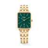The Loyal Academy Gold Dress Watch features a green dial with date function, framed by a Gold PVD rectangular case, reference 03W72FBZ1. This 26.50mm quartz watch pairs a bracelet strap with a mineral glass lens and 30m water resistance.