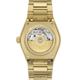 Frederique Constant Highlife Ladies Automatic Women's 34mm Watch FC-303VD2NH5B shown from the back, featuring the see-through case back that reveals the automatic FC-303 movement. The exhibition window offers a clear view of the mechanism inside the stainless steel case, which carries a 38-hour power reserve.
