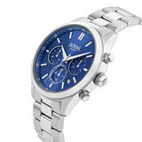 Three-quarter angle view of the Loyal Academy Steel Chronograph Watch, reference 03R85MBZ1, showing the case profile and stainless steel bracelet construction. The 40mm case and chronograph sub-dials are visible from this angle.