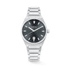 The Loyal Maritima Steel Watch features a gunmetal grey sunray dial, framed by a stainless steel case, reference 05D47MBA1. This 40mm quartz watch pairs a stainless steel bracelet with a sapphire glass lens and 100m water resistance.