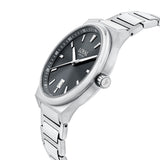 Three-quarter angle view of the Loyal Maritima Steel Watch, reference 05D47MBA1, showing the case profile and stainless steel bracelet construction. The 40mm case sits comfortably on the wrist, suited to both everyday and active wear.