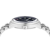 Side view of the Loyal Adventurer Pilot Watch, reference 05C96MB01, showing the case profile and stainless steel bracelet construction. The 40mm quartz watch sits comfortably on the wrist, suited to both everyday and active wear.