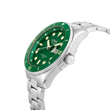 Three-quarter angle view of the Loyal Conqueror Steel Watch, reference 05C93GB01, showing the green ceramic bezel and bracelet construction. The 44mm case makes a substantial, confident statement from this angle, suited to serious daily wear.