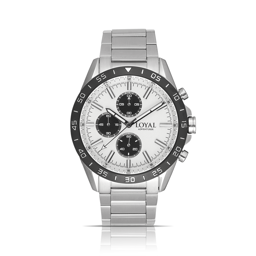 Loyal Men's Adventurer Stainless Steel Quartz Chronograph Sport Watch Silver Dial
