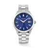 The Loyal Academy Stainless Steel Watch features a blue dial with date function, reference 03R85MBZ2. This 40mm quartz watch pairs a stainless steel bracelet with a mineral glass lens and 100m water resistance.