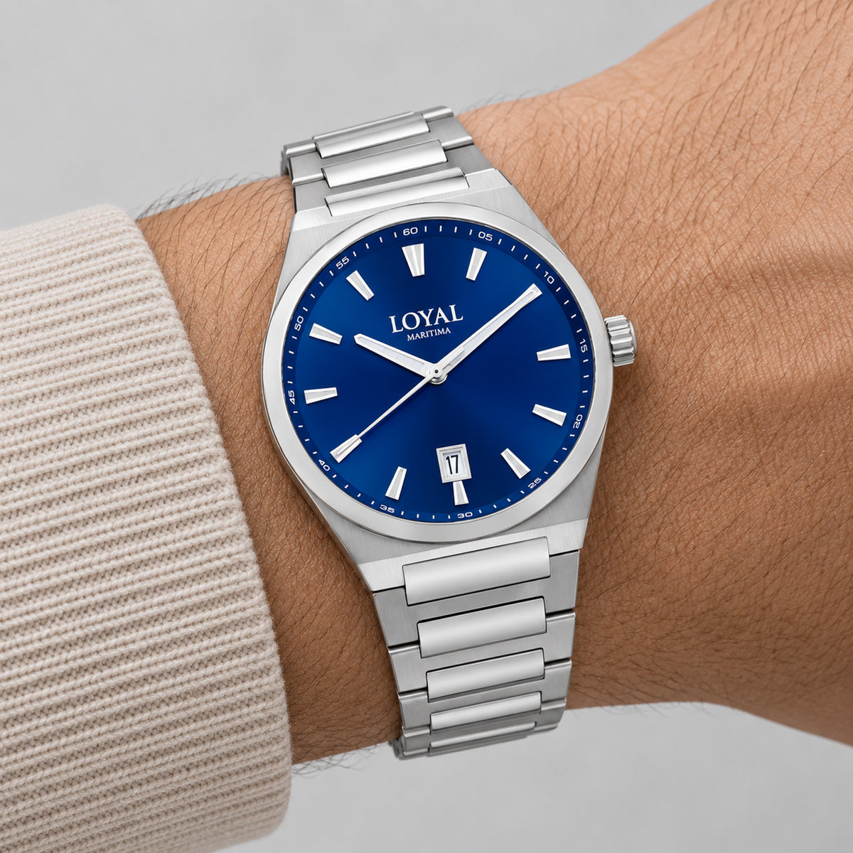 Loyal Maritima Quartz 40mm Watch 05D47MBA1C - blue dial, on wrist
