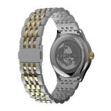 The Timex Waterbury Traditional Quartz 39mm Watch TW2Y91900 features a brushed and polished two-tone stainless steel bracelet, secured with a deployant clasp for a comfortable, secure fit.