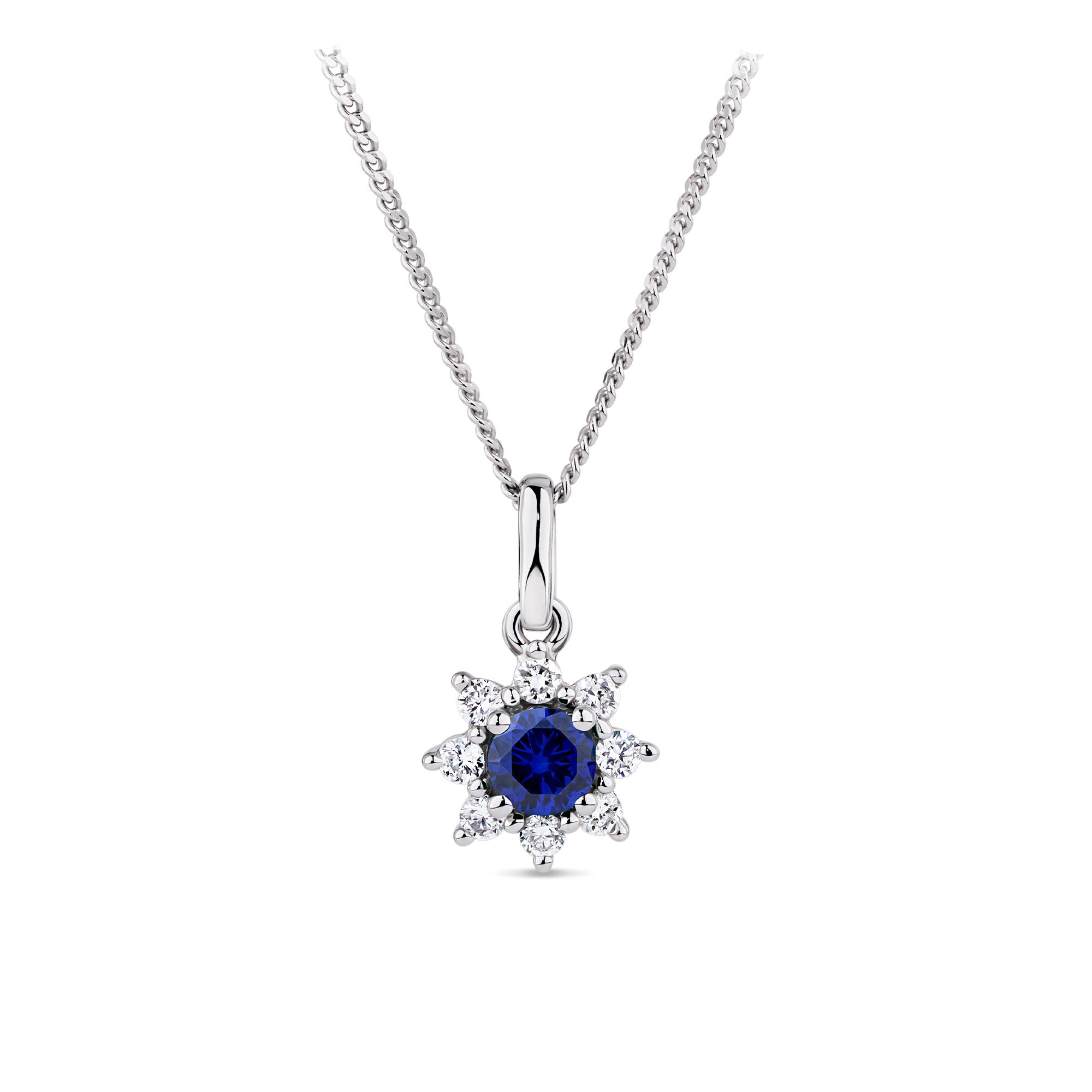 Lab-Grown Sapphire & 0.30ct TDW Lab-Grown Diamond Halo Pendant and Earrings Set in Sterling Silver