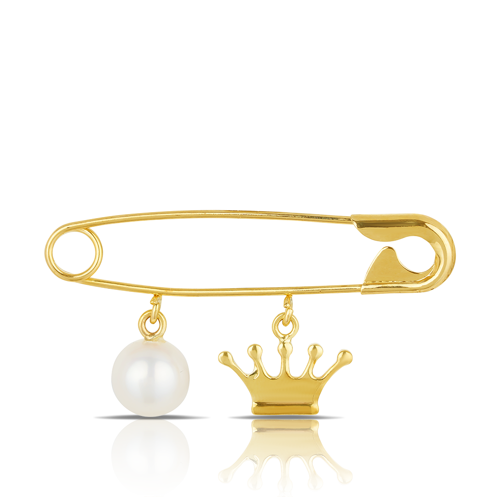 Crown & Pearl Baby Brooch in 9ct Yellow Gold