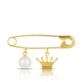 Crown & Pearl Baby Brooch in 9ct Yellow Gold
