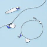 Bluebird of Happiness Children's Heart Necklace in Sterling Silver Rhodium Plate