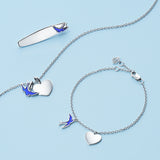 Bluebird of Happiness Children's Heart Bracelet in Sterling Silver Rhodium Plate