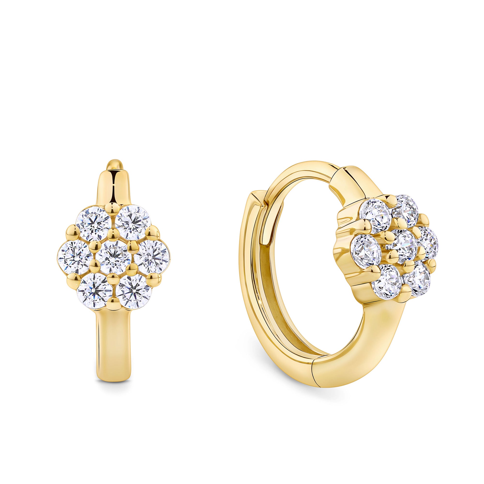 Children's Cubic Zirconia Flower Huggie Earrings in 9ct Yellow Gold