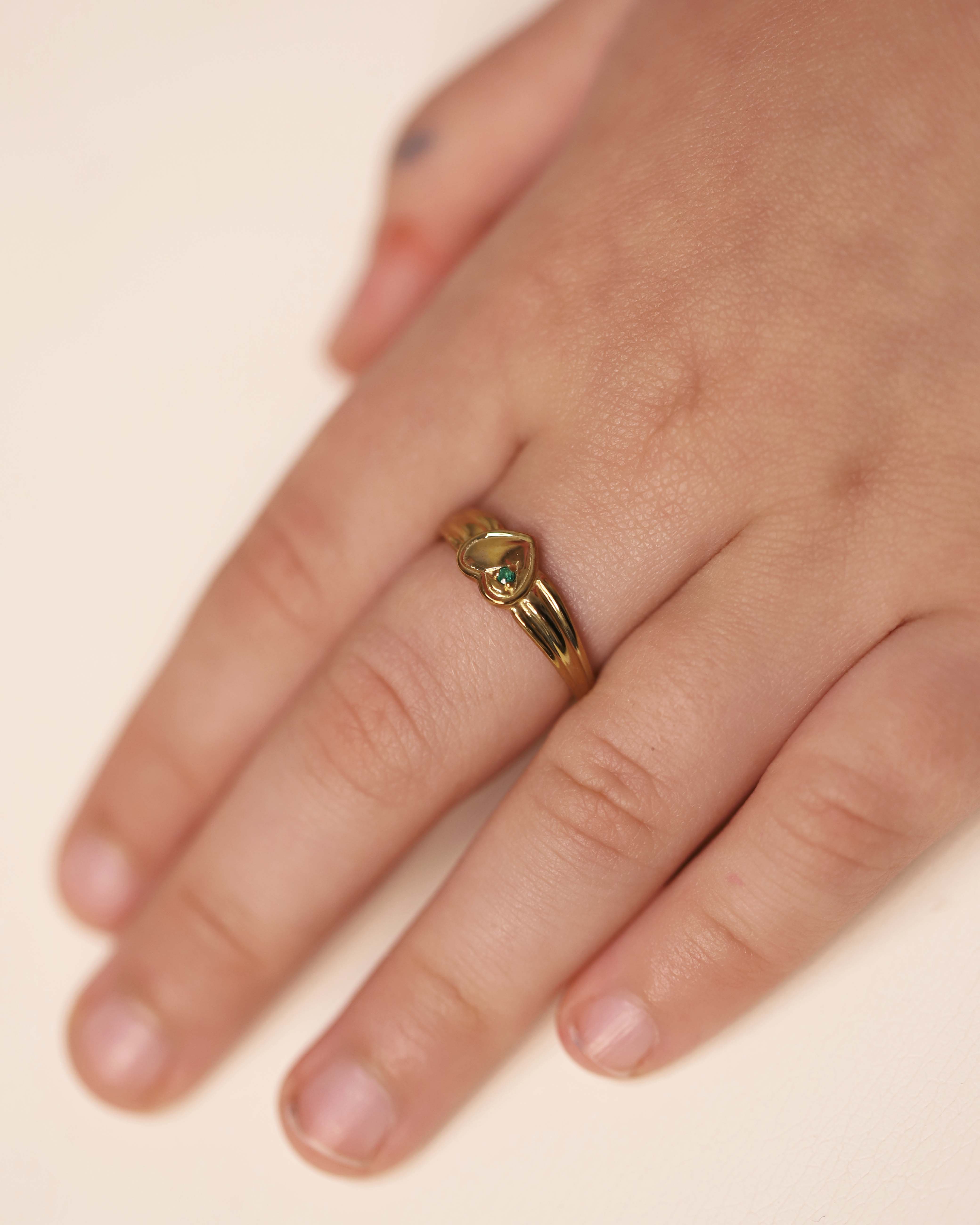 Children's Heart Emerald Ring in 9ct Yellow Gold