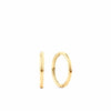 A pair of 9ct yellow gold sleeper hoop earrings shown front on, displaying their classic 8mm round silhouette with a polished finish and slim 1mm width.