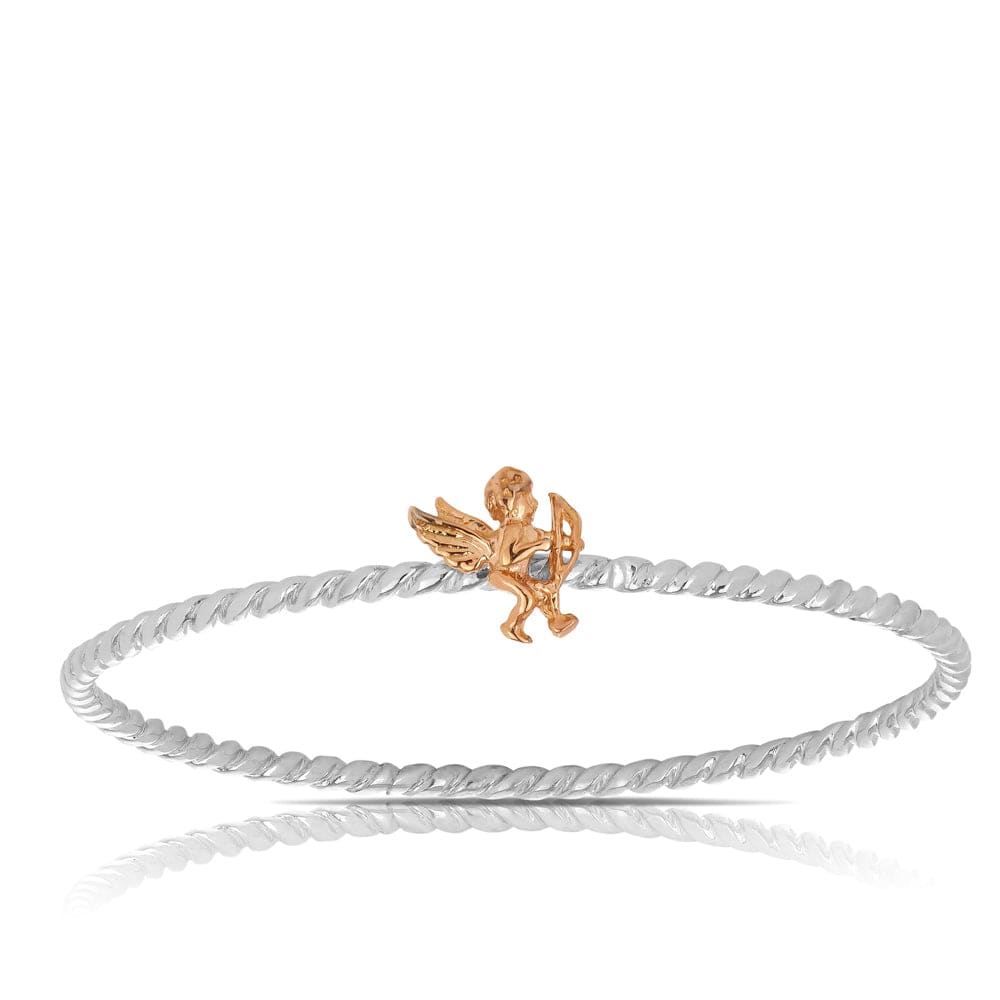 Children's Sterling Silver and 9ct Rose Gold Angel Bangle