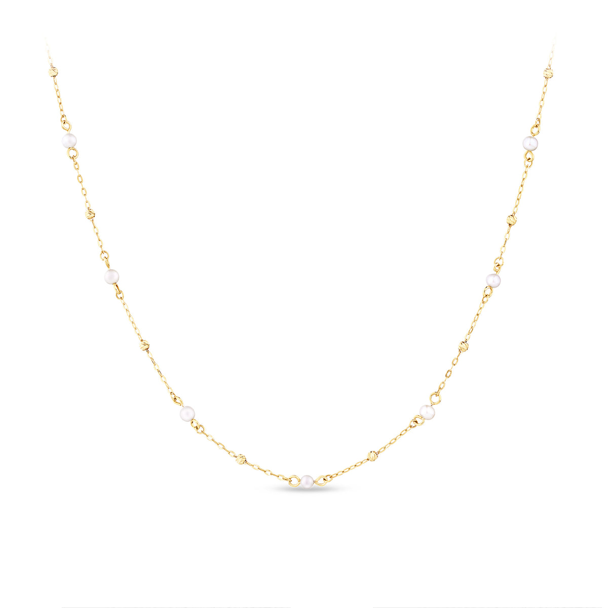 Freshwater Pearl Diamond Cut Cable Necklace in 9ct Yellow Gold