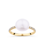 Freshwater Pearl and Diamond Ring in 9ct Yellow Gold