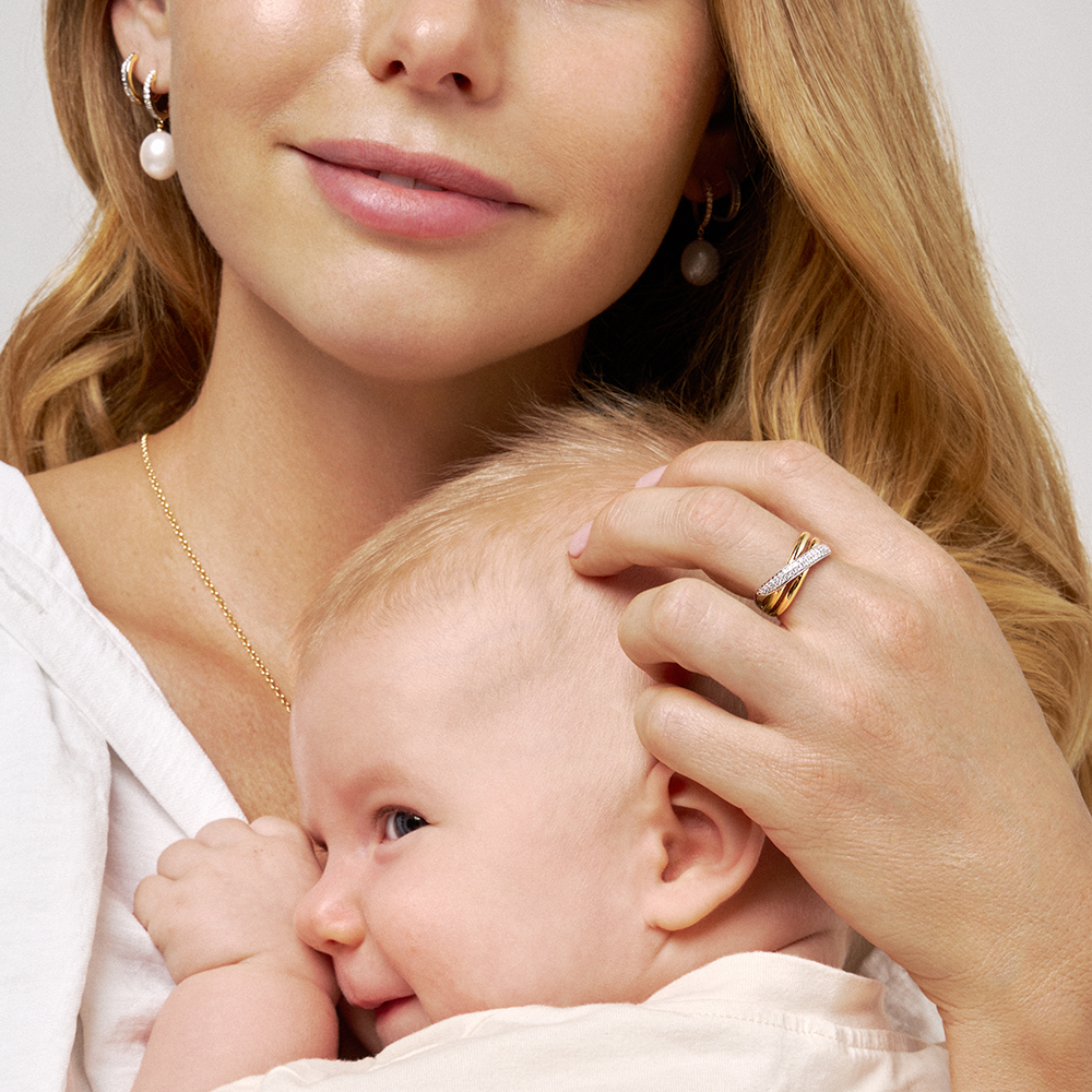 Freshwater Pearl & Diamond Huggie Earrings in 9ct Yellow Gold