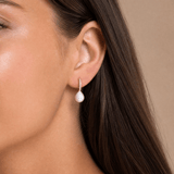 Freshwater Pearl & Pave Diamond Huggie Earrings in 9ct Yellow Gold