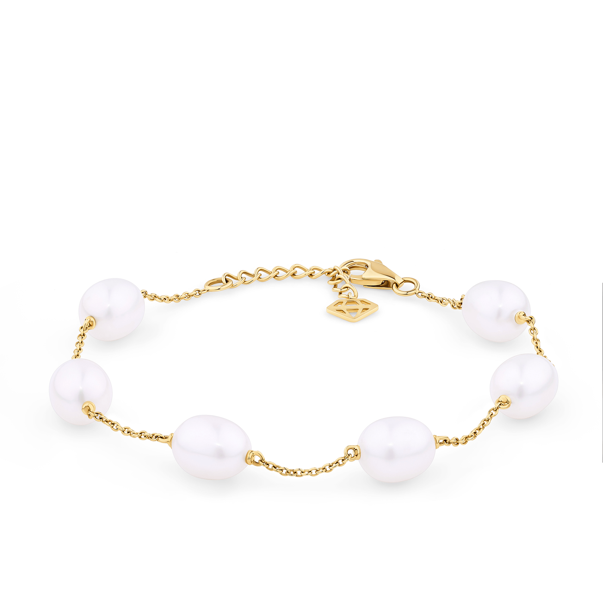 Freshwater Pearl Oval Stationed Bracelet in 9ct Yellow Gold