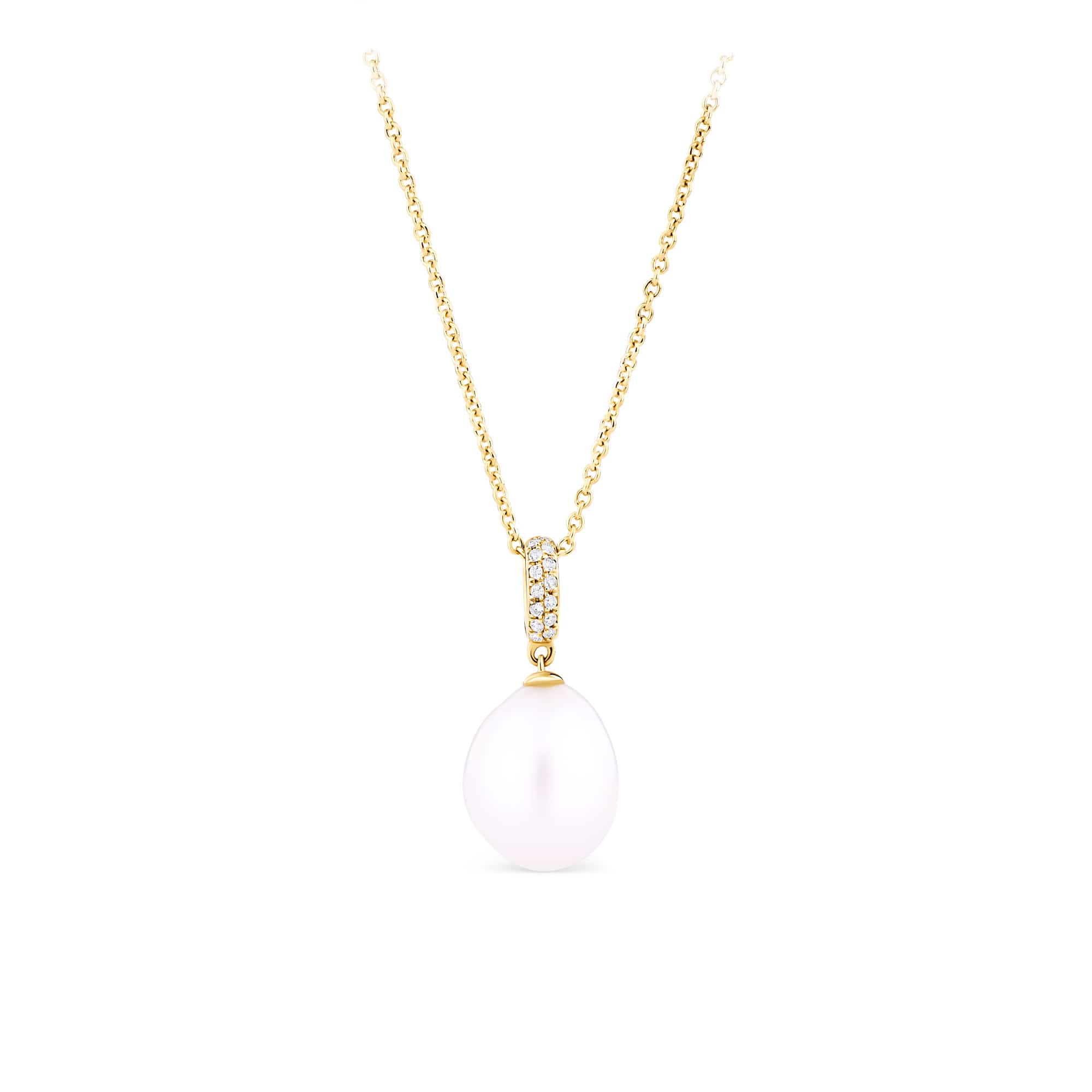 Freshwater Pearl and Diamond Pendant in 9ct Yellow Gold