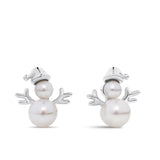 Freshwater Pearl Snowman Stud Earrings in Sterling Silver