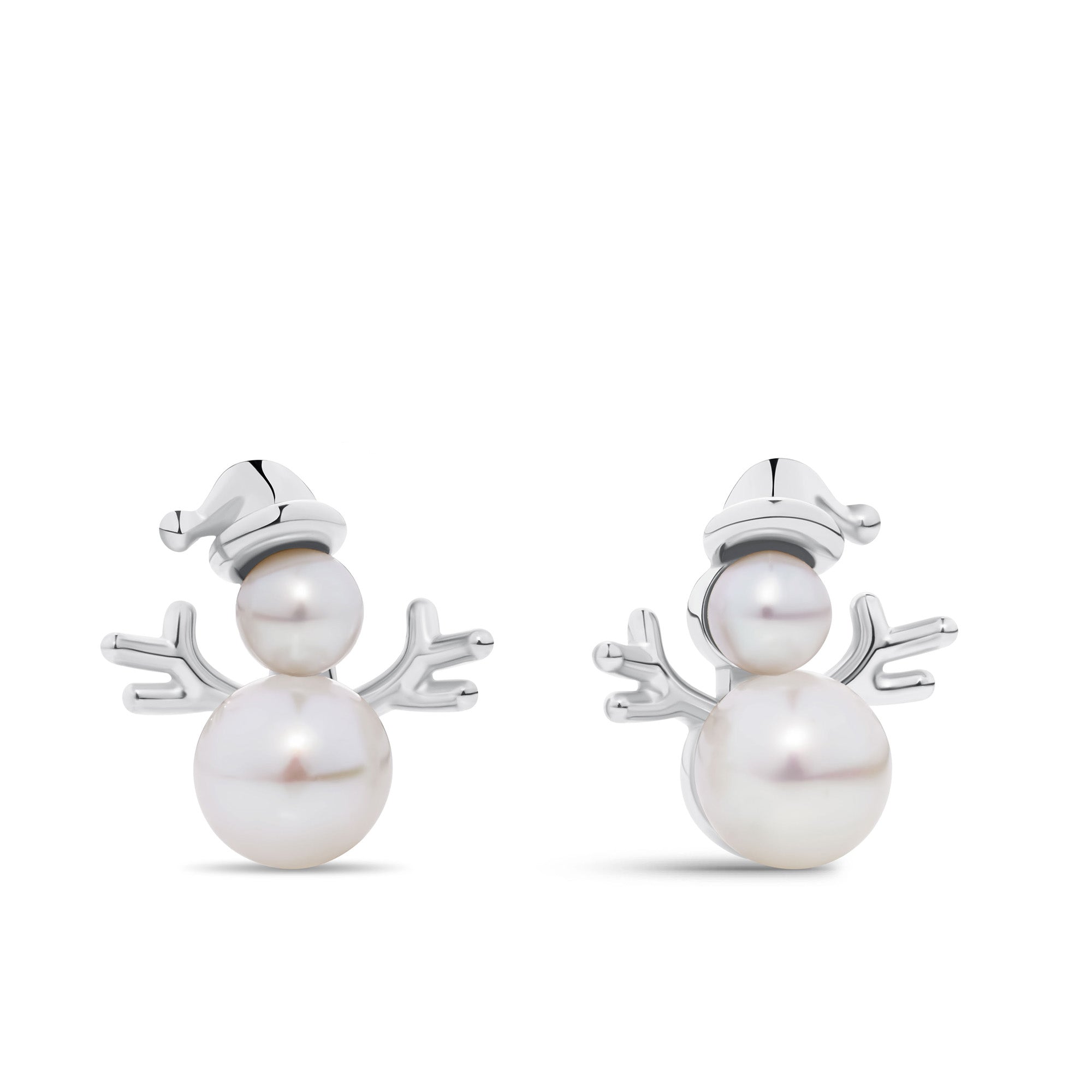 Freshwater Pearl Snowman Stud Earrings in Sterling Silver