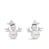 Freshwater Pearl Snowman Stud Earrings in Sterling Silver