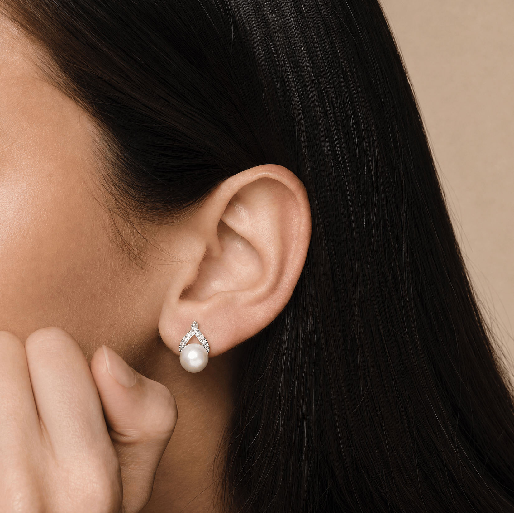 Freshwater Pearl and Cubic Zirconia Twist Stud Earrings in Sterling Silver