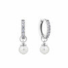 Pearl & Cubic Zirconia Drop Huggies in Sterling Silver