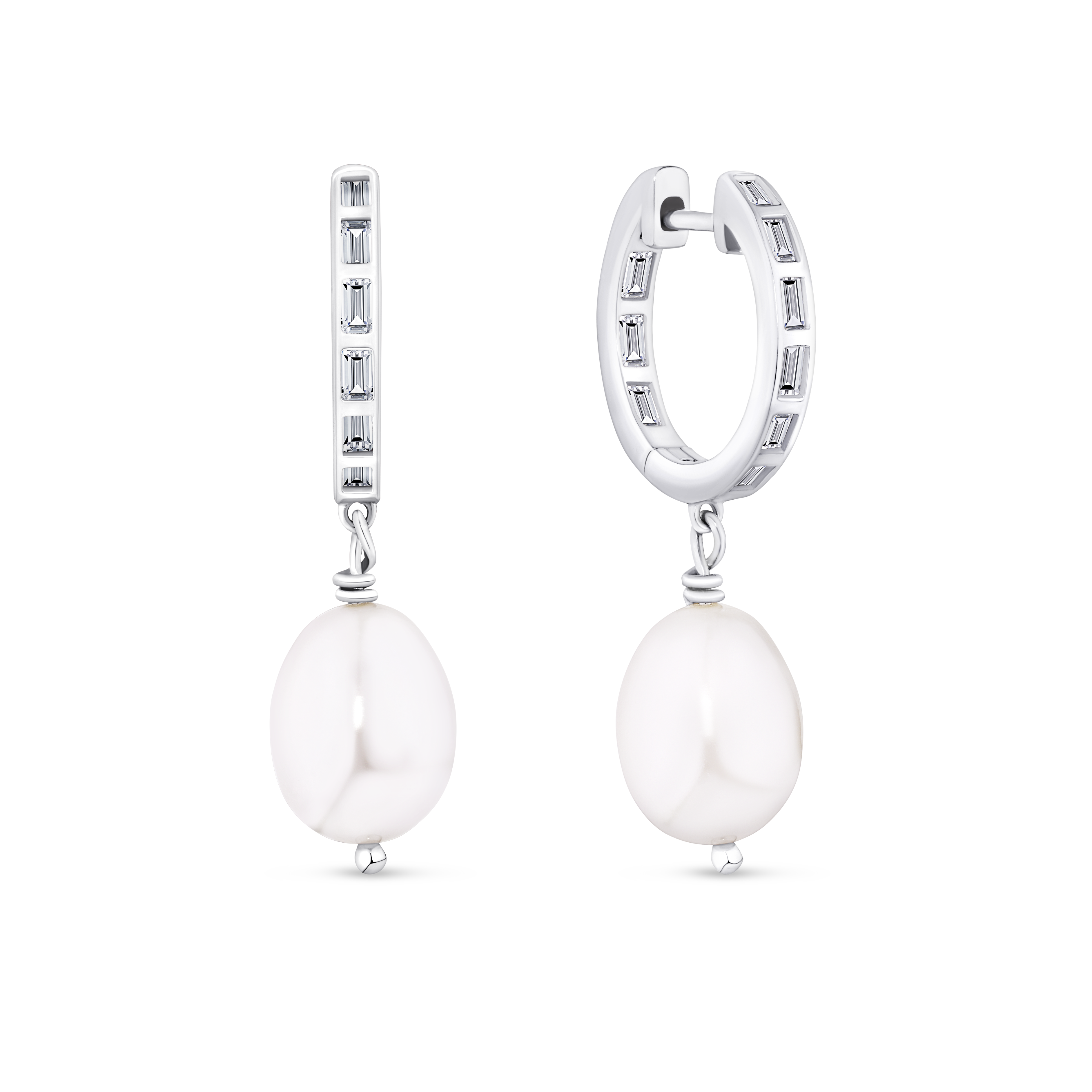 Cubic Zirconia & Freshwater Pearl Drop Earrings in Sterling Silver