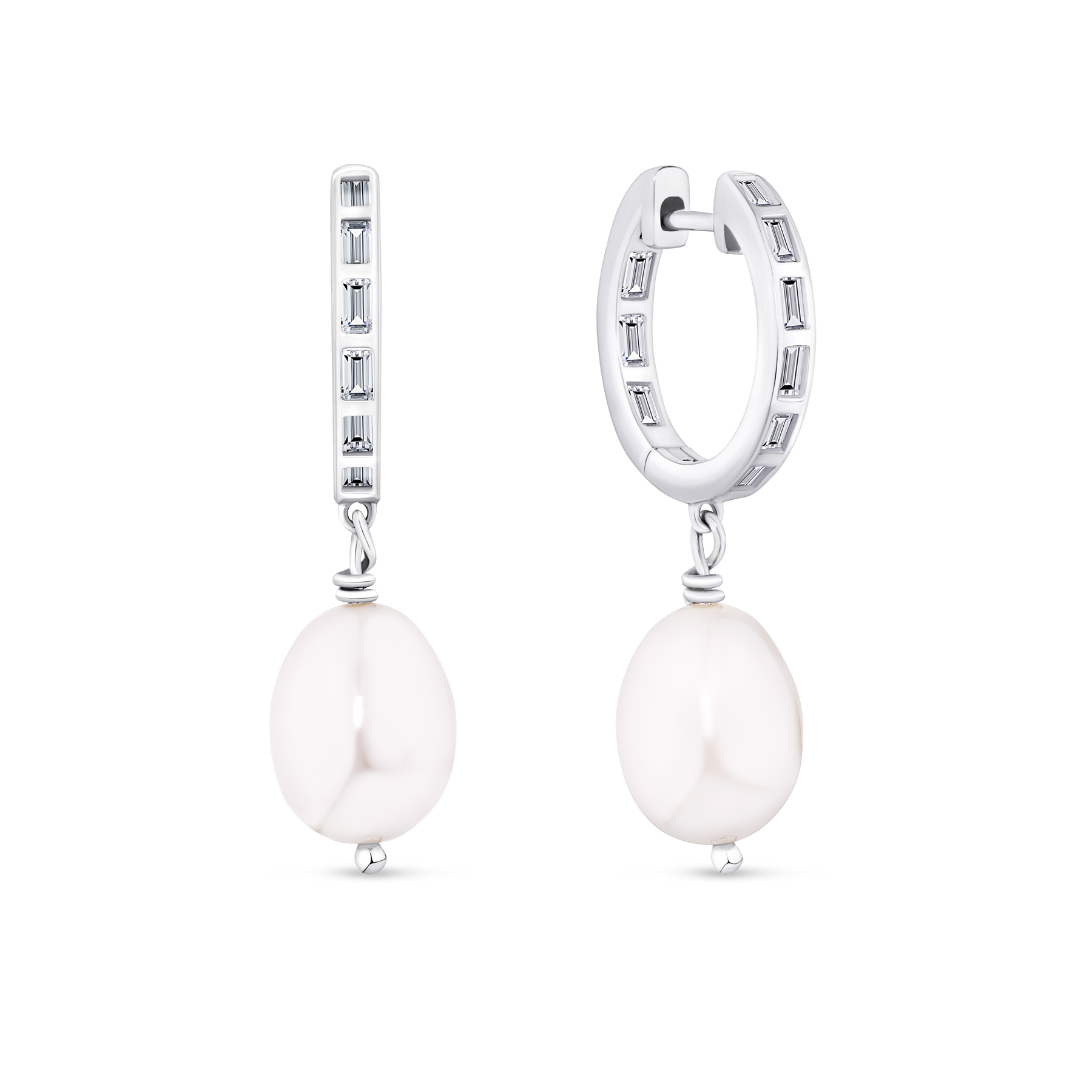 Cubic Zirconia & Freshwater Pearl Drop Earrings in Sterling Silver