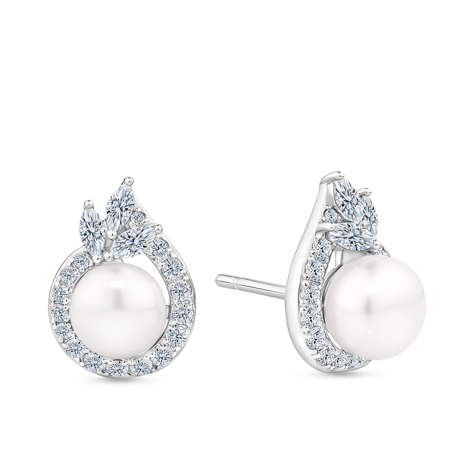 Freshwater Pearl & Cubic Zirconia Halo Stud Earrings in Sterling Silver