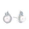Freshwater Pearl & Cubic Zirconia Halo Stud Earrings in Sterling Silver