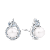 Freshwater Pearl & Cubic Zirconia Halo Stud Earrings in Sterling Silver