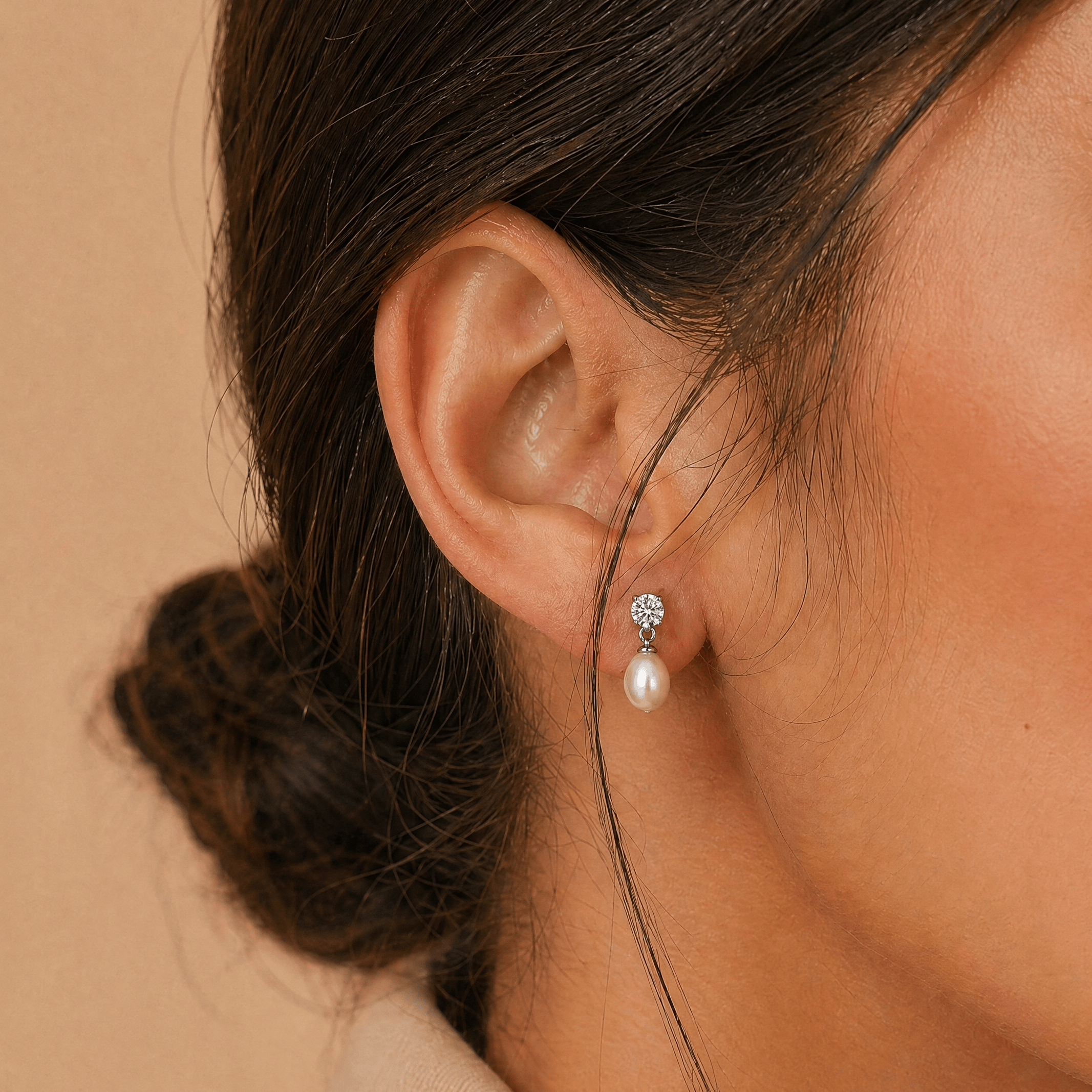 Freshwater Pearl and Cubic Zirconia Earrings in Sterling Silver