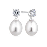 Freshwater Pearl and Cubic Zirconia Earrings in Sterling Silver