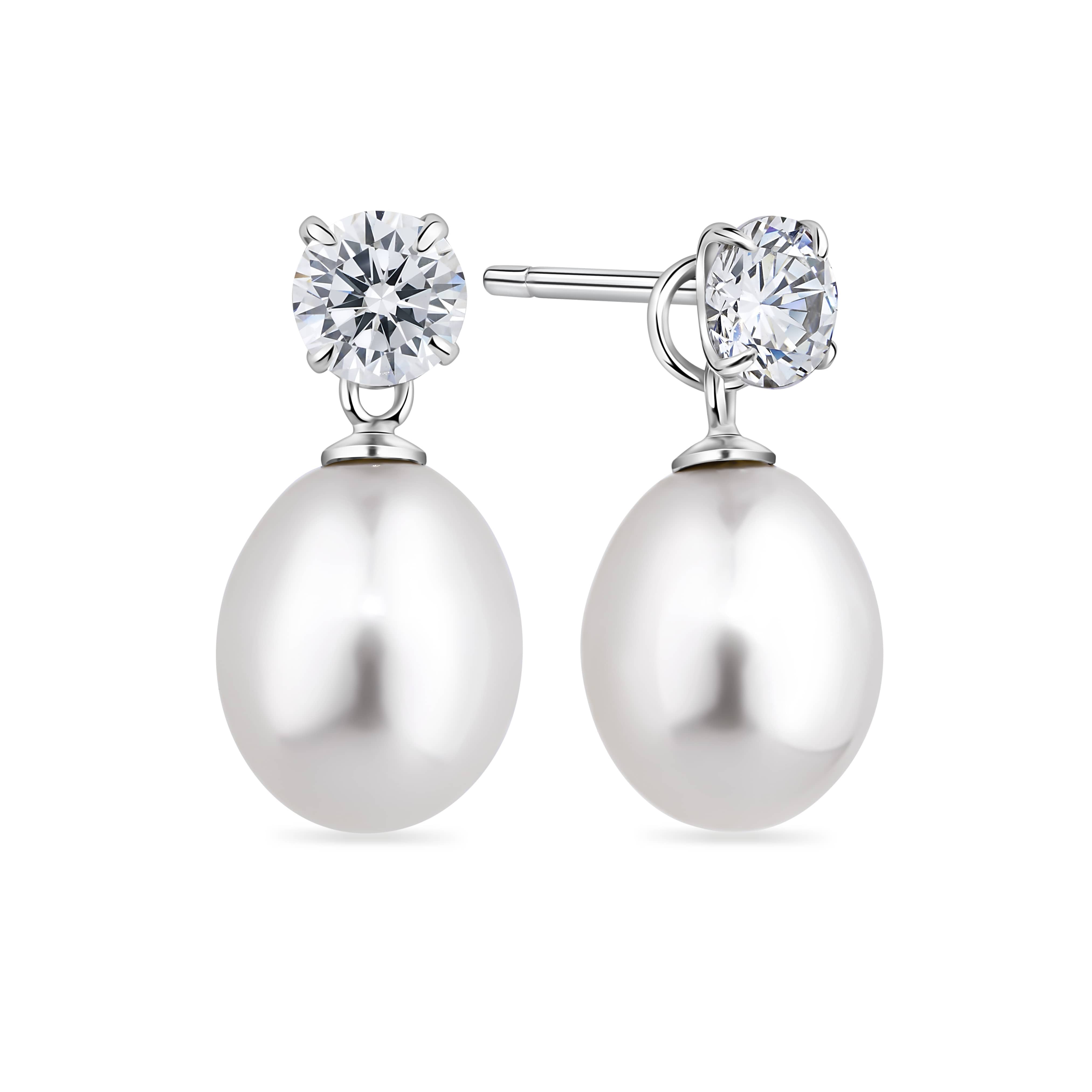Freshwater Pearl and Cubic Zirconia Earrings in Sterling Silver