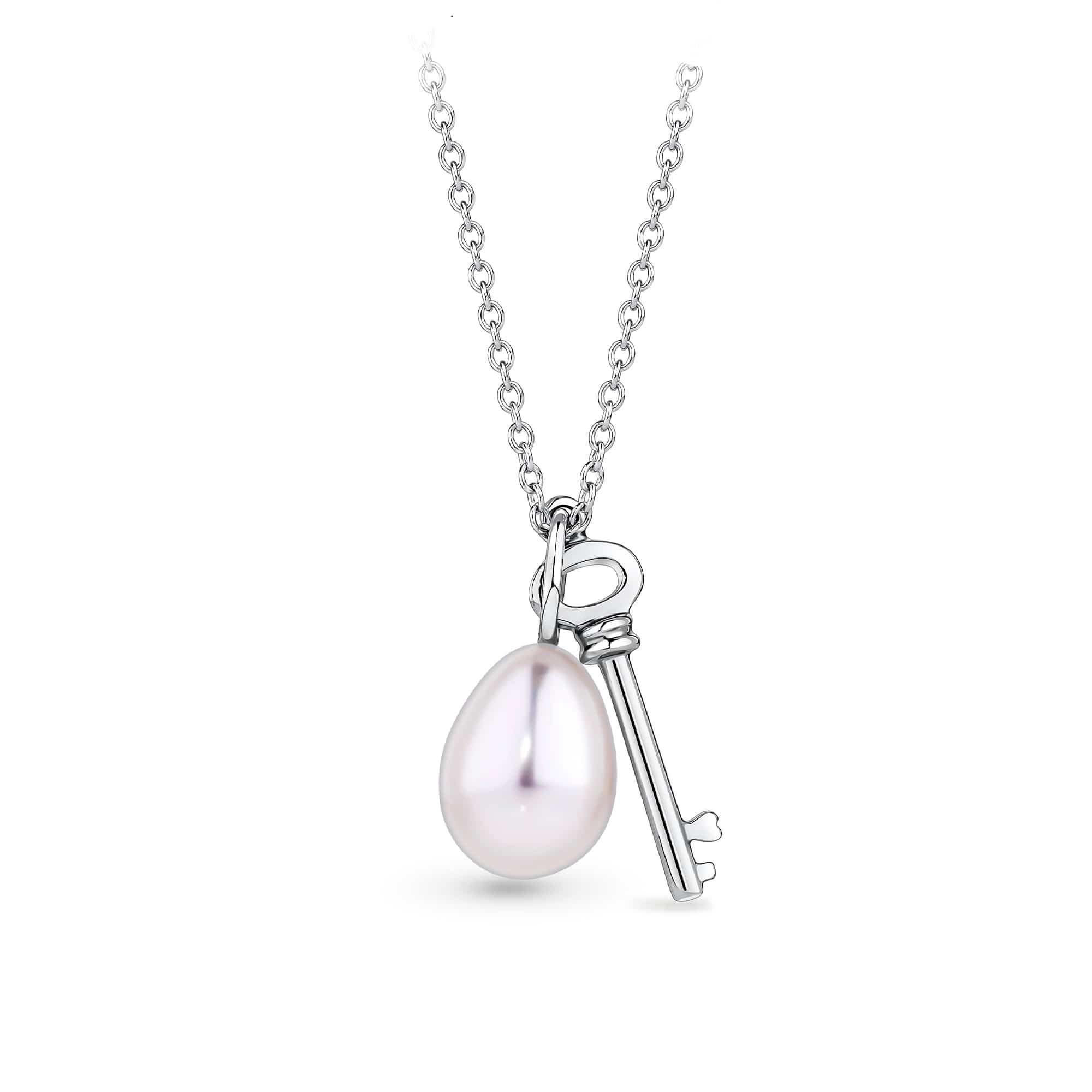 Freshwater Pearl Key Pendant in Sterling Silver