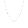 Front-on view of the Wallace Bishop Freshwater Pearl & Cubic Zirconia Bezel Necklace in 9ct Yellow Gold, reference 33PDCZ06Y, on a cable style link chain with a parrot clasp. The necklace features a station-set design with four round freshwater pearls and four round cubic zirconias.