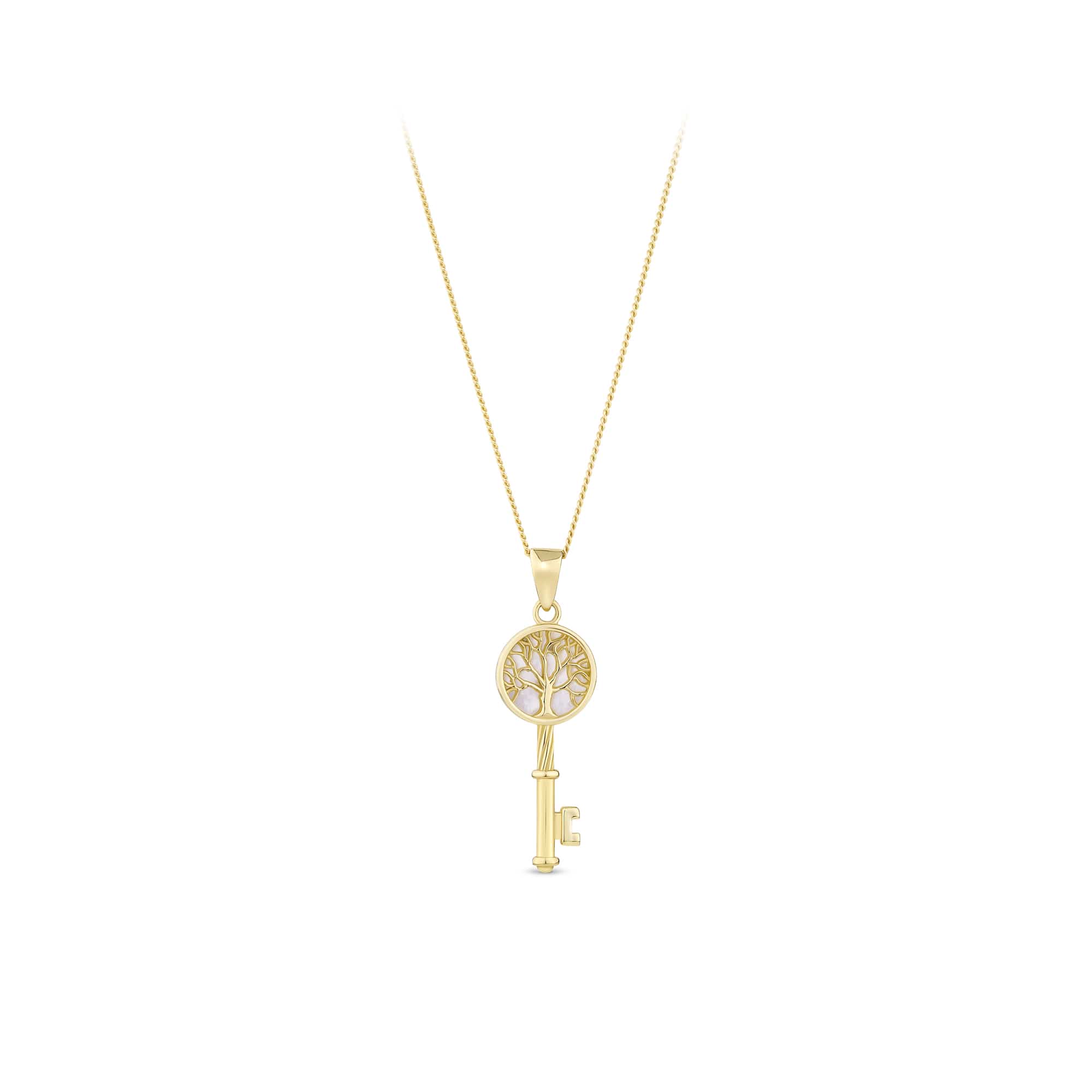 Mother of Pearl Tree of Life Key Pendant in 9ct Yellow Gold