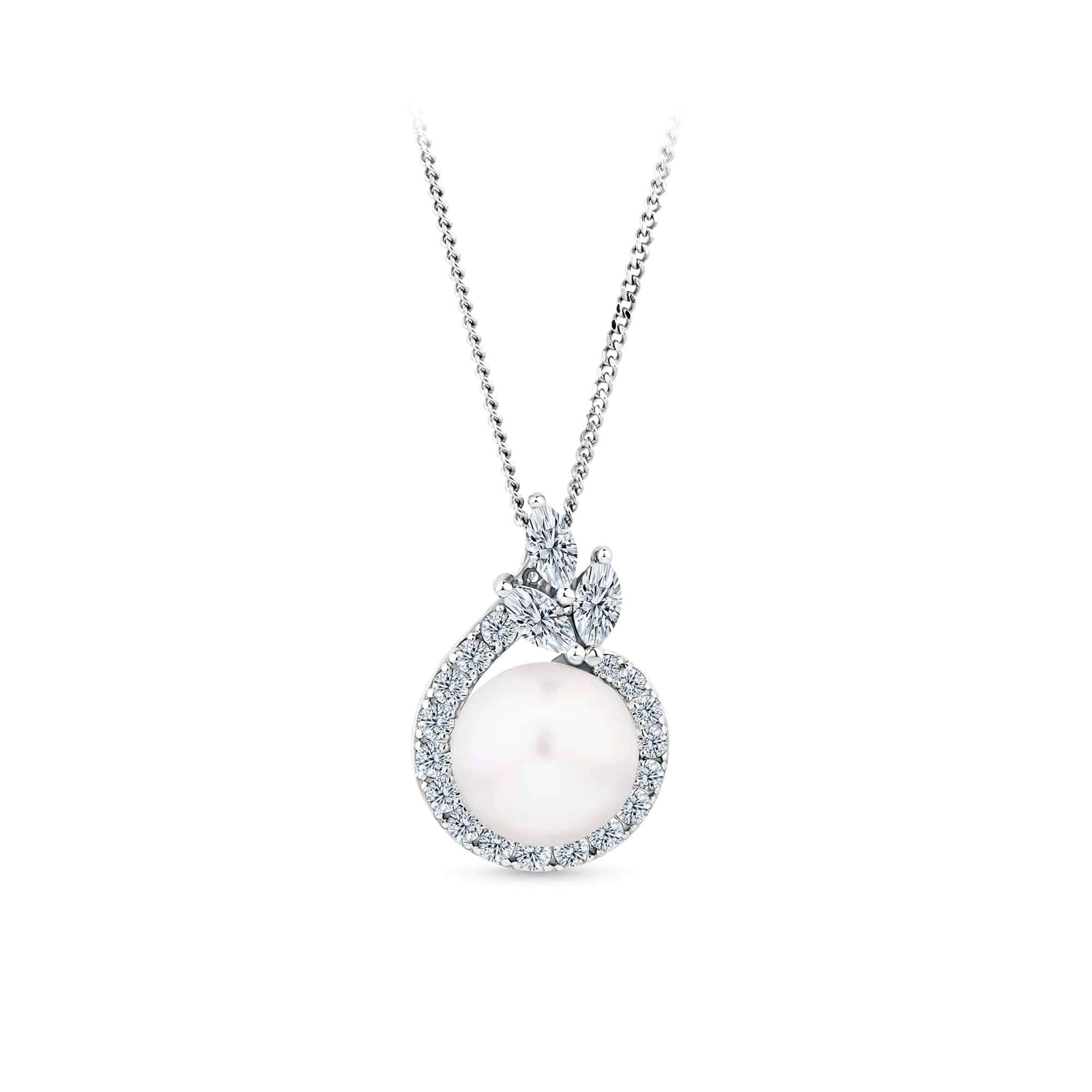 Freshwater Pearl & Cubic Zirconia Halo Pendant in Sterling Silver