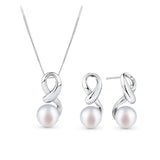 Freshwater Pearl Pendant and Earrings Set in Sterling Silver