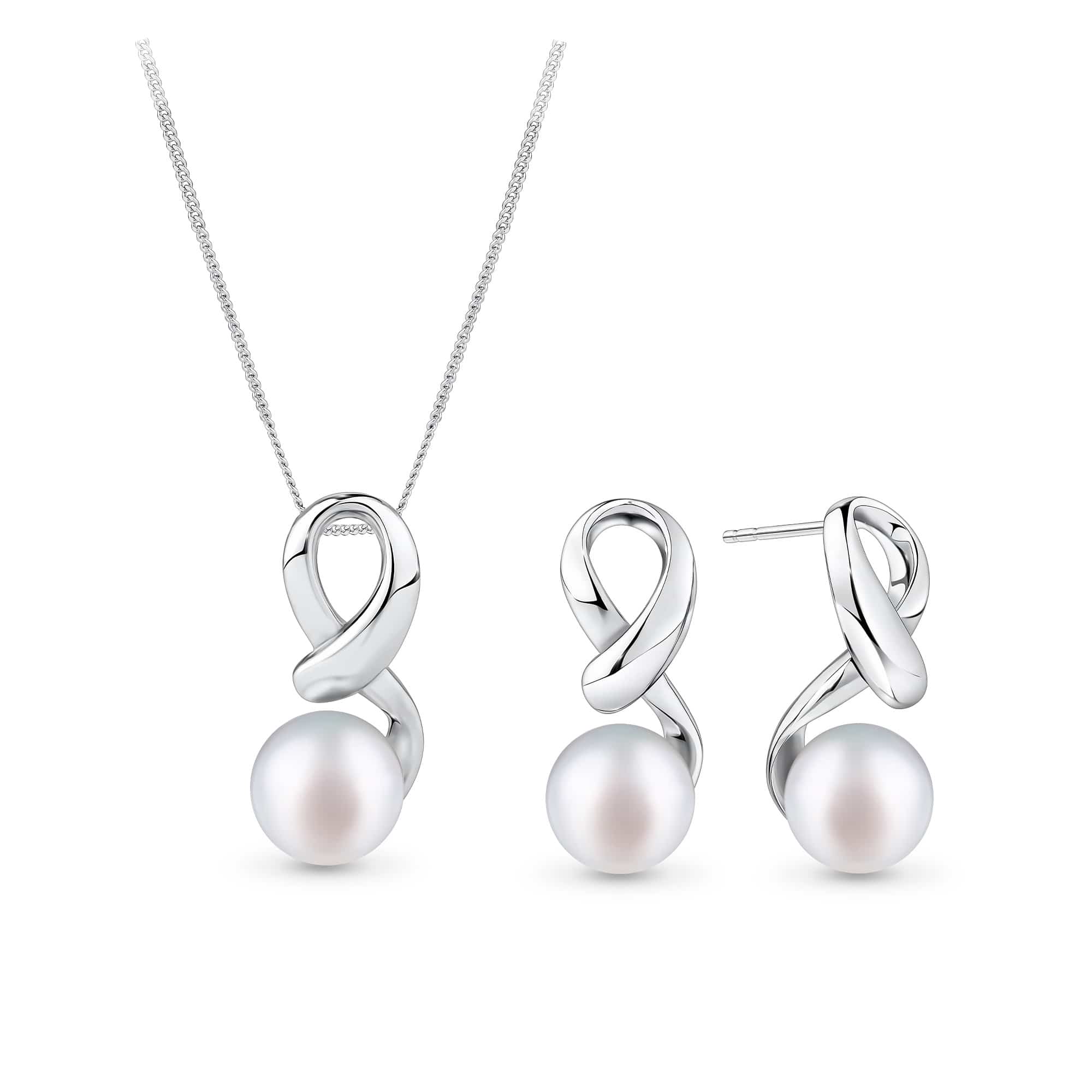 Freshwater Pearl Pendant and Earrings Set in Sterling Silver