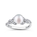 Freshwater Pearl and Cubic Zirconia Twist Ring in Sterling Silver