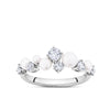 Front-on view of the Wallace Bishop Freshwater Pearl & Cubic Zirconia Ring in Sterling Silver, reference 33RGCZ36O, on a polished band. The ring features a claw-set cluster of different sized round freshwater pearls and round cubic zirconias.