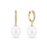 Freshwater Pearl & Diamond Huggie Earrings in 9ct Yellow Gold
